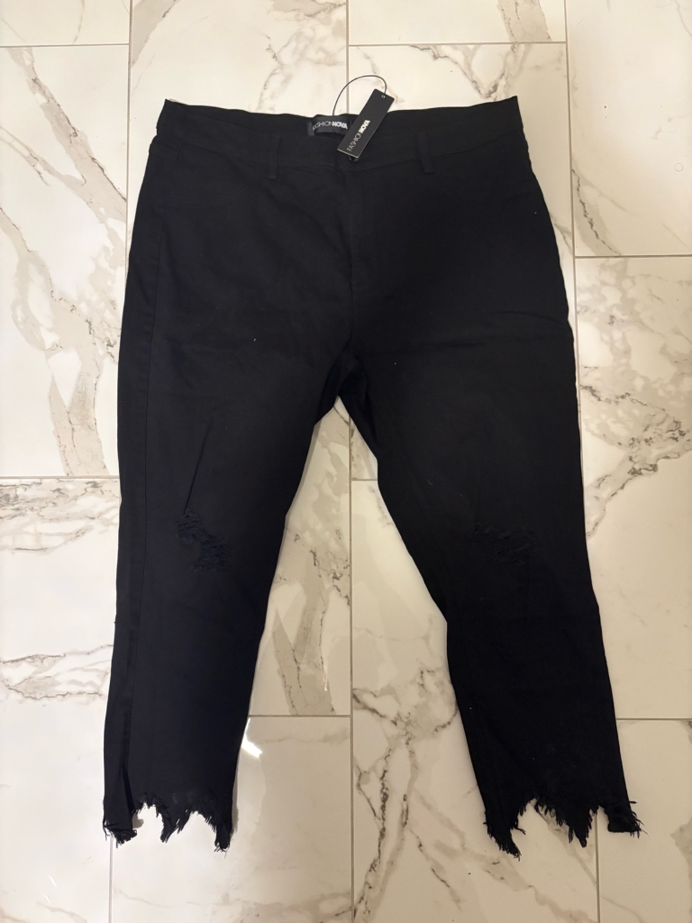 Fashion Nova Black Distressed Skinny Jeans